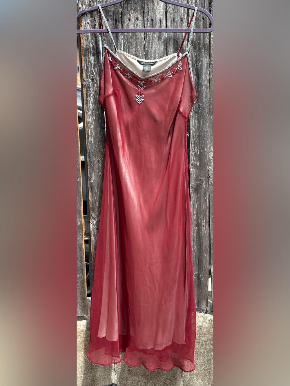 Guess Red Sheer Slip Dress with Embellished Neckline